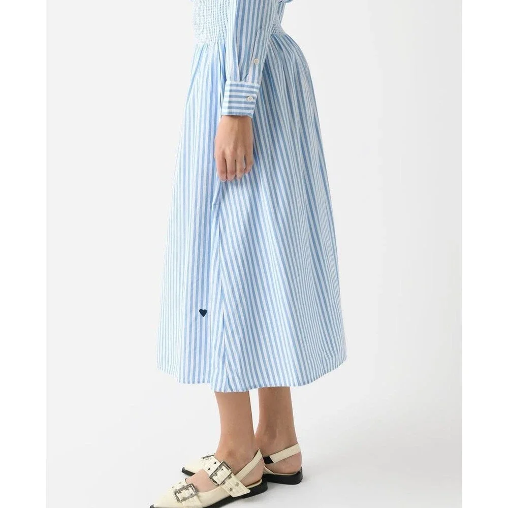 Kerri Rosenthal Martin Cabana Striped Print Midi Skirt Smocked Cotton S 288125